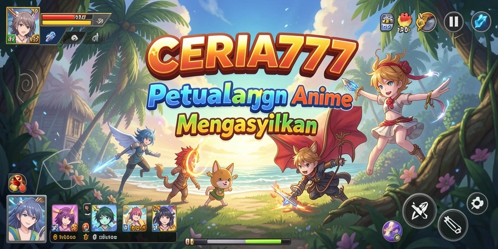 Screenshot gameplay CERIA777 menunjukkan aksi karakter anime yang menegangkan.