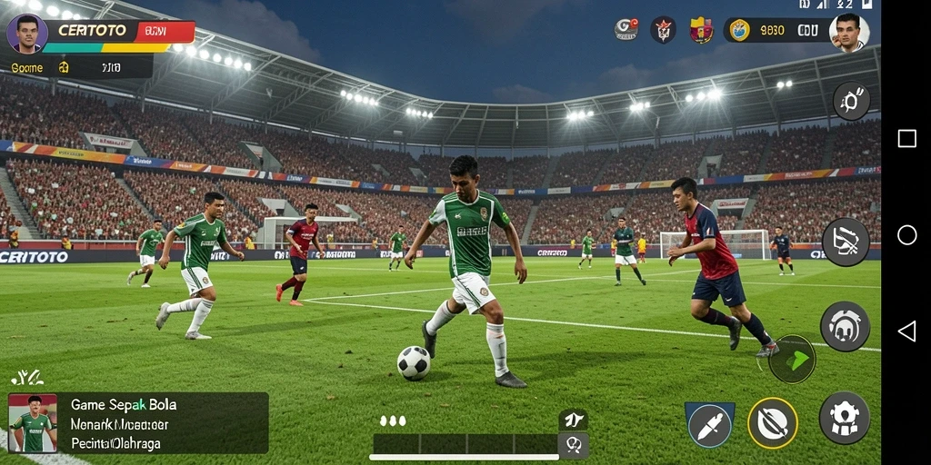 Screenshot gameplay CERITOTO menampilkan aksi sepak bola yang seru dan mendebarkan.