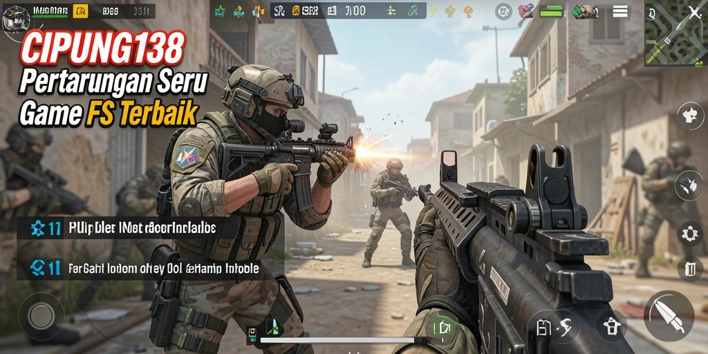 Screenshot menunjukkan aksi intens dalam pertempuran game FPS.