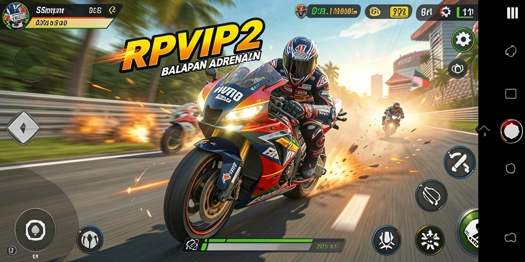 Gameplay RPVIP2 yang penuh aksi dan kecepatan balapan motor.