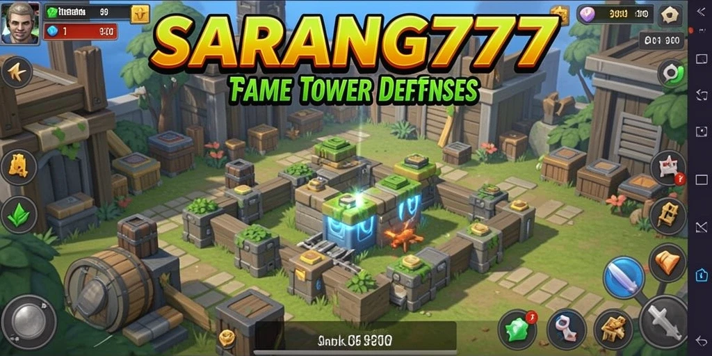 Tampilan layar utama SARANG777 menampilkan strategi Tower Defense yang menarik.